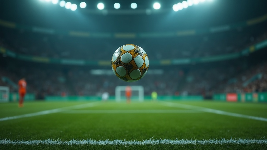 Imagem editorial cinematográfica original gerada por IA — cena de futebol noturno, sem fotos reais, rostos identificáveis ou escudos. Análise, não foto de um evento real.