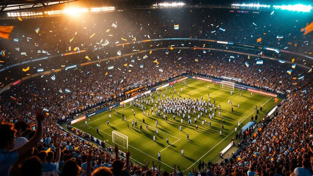 Original Golmetria data graphic about Argentina's World Cup development, in premium data-journalism style; no real photos, no likeness of real people, and no crests.