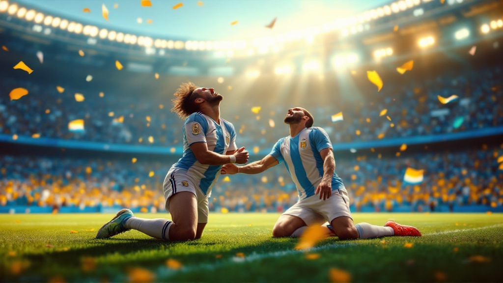 Original Golmetria data graphic about Argentina's World Cup news, in premium data-journalism style; no real photos, no real-person likenesses, no crests.