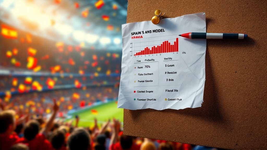 Original Golmetria data graphic on Spain's World Cup outlook, in premium data-journalism style; no real photos, no real-person likenesses, no club crests.