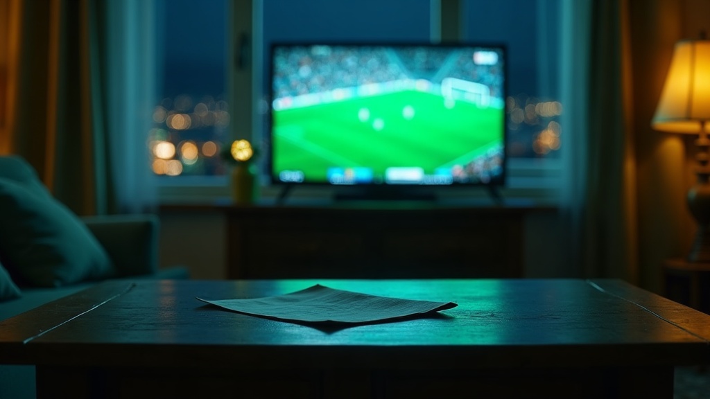 Imagem editorial cinematográfica original gerada por IA — cena de futebol noturno, sem fotos reais, rostos identificáveis ou escudos. Análise, não foto de um evento real.